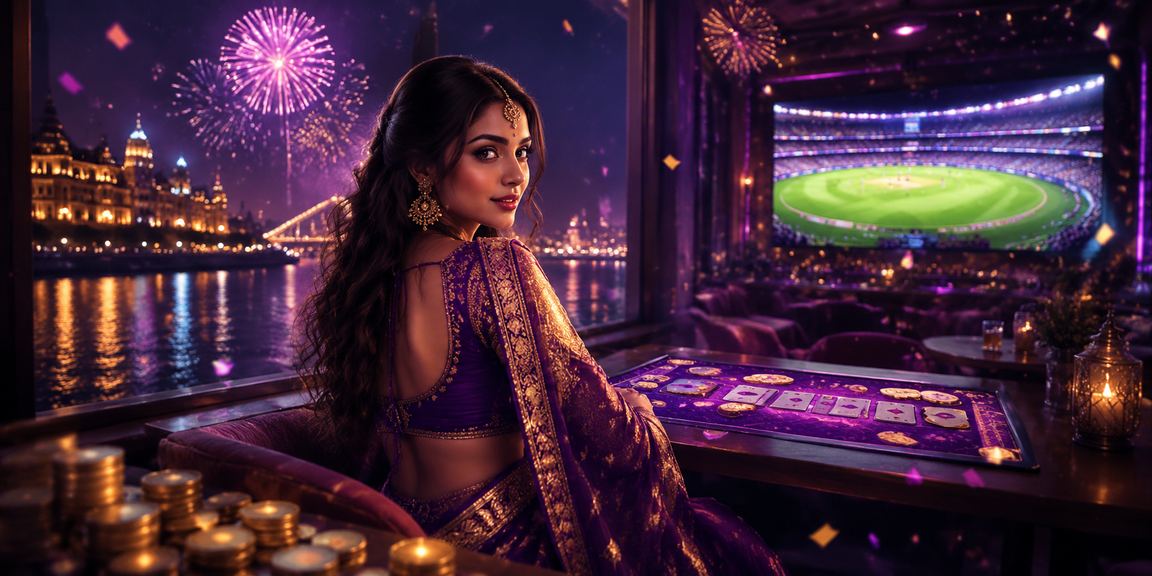 Mobile rummy player enjoying game app in evening with neon lights in background